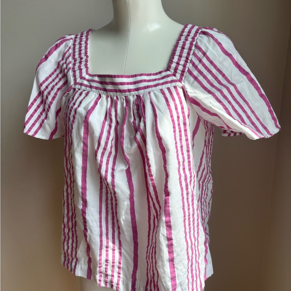 LOFT Pink and White Striped Blouse